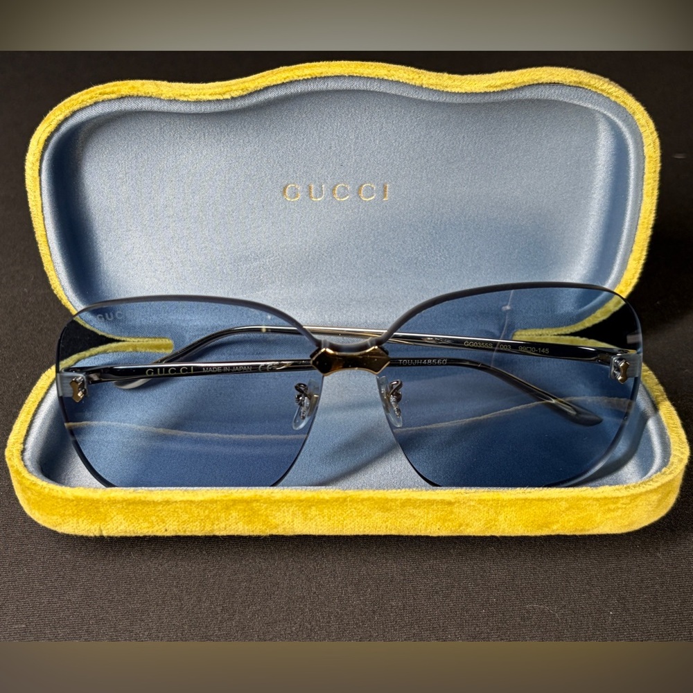 Gucci GG0355S Blue Rimless Oversized Sunglasses w/ Case